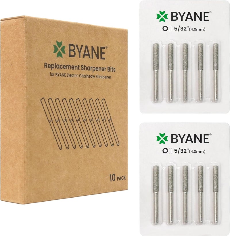Byane Diamond Chainsaw Sharpening Bits - 5/32''(4.0mm) Carbide Chain Grinding Stones 10PCS, Optimized for Carbide & Standard Chains, Electric Grinder Replacement - Image 1